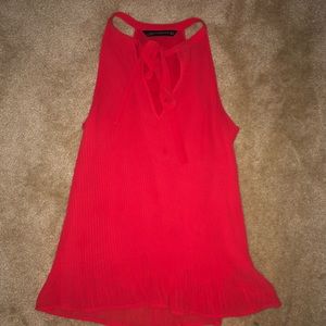 Zara Woman Halter Neck Pleated Sleeveless Red Top blouse Size XS